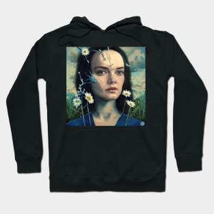 Portrait of pretty young  face with  daisy flowers Hoodie